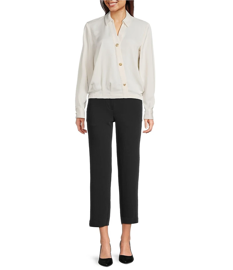 KARL LAGERFELD PARIS Satin Spread Collar Long Sleeve Button Front Blouse