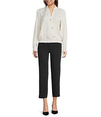 KARL LAGERFELD PARIS Satin Spread Collar Long Sleeve Button Front Blouse