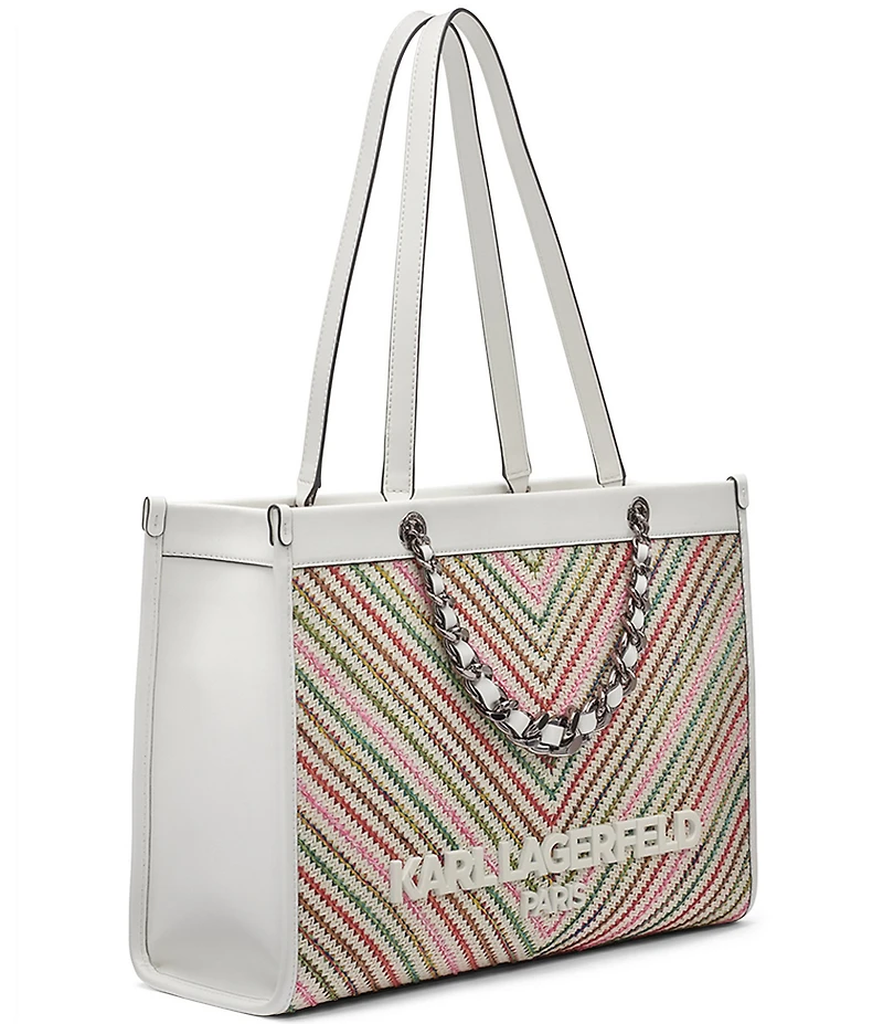 KARL LAGERFELD PARIS Savoie Chevron Raffia Chain Handle Tote Bag