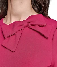 KARL LAGERFELD PARIS Scuba Crepe Crew Neck Puff Sleeves Bow Sheath Dress