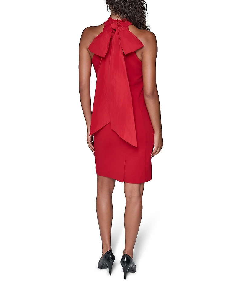 KARL LAGERFELD PARIS Scuba Crepe Halter Mock Neck Back Tie Bow Sleeveless Dress