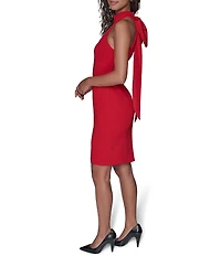 KARL LAGERFELD PARIS Scuba Crepe Halter Mock Neck Back Tie Bow Sleeveless Dress