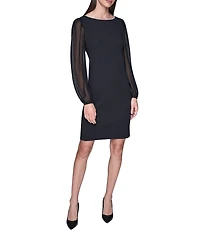 KARL LAGERFELD PARIS Scuba Crepe Illusion Long Sleeve Sheath Dress