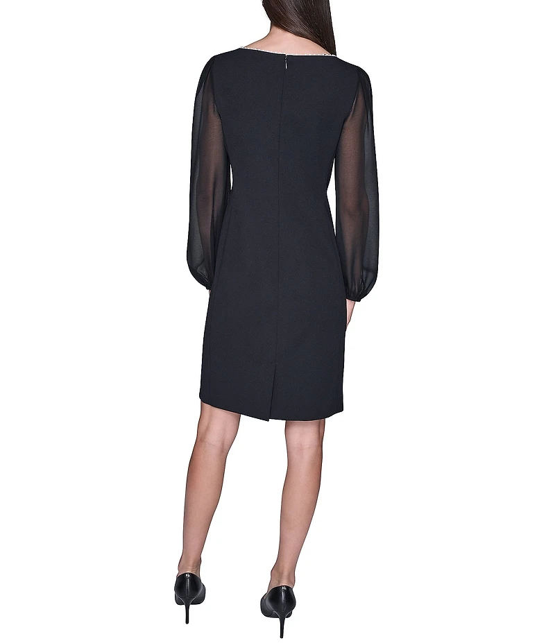 KARL LAGERFELD PARIS Scuba Crepe Illusion Long Sleeve Sheath Dress