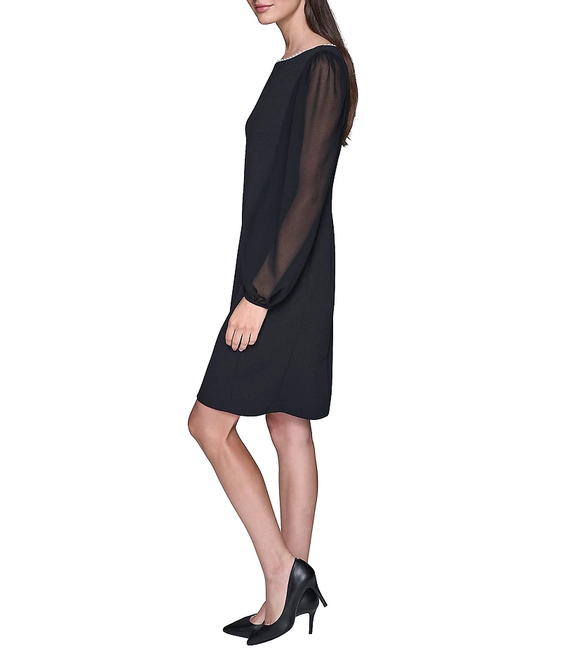 KARL LAGERFELD PARIS Scuba Crepe Illusion Long Sleeve Sheath Dress