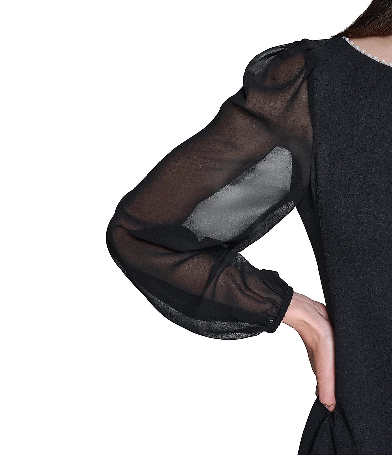 KARL LAGERFELD PARIS Scuba Crepe Illusion Long Sleeve Sheath Dress