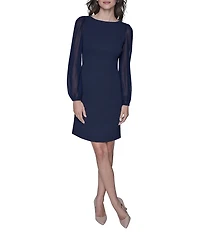KARL LAGERFELD PARIS Scuba Crepe Illusion Long Sleeve Sheath Dress