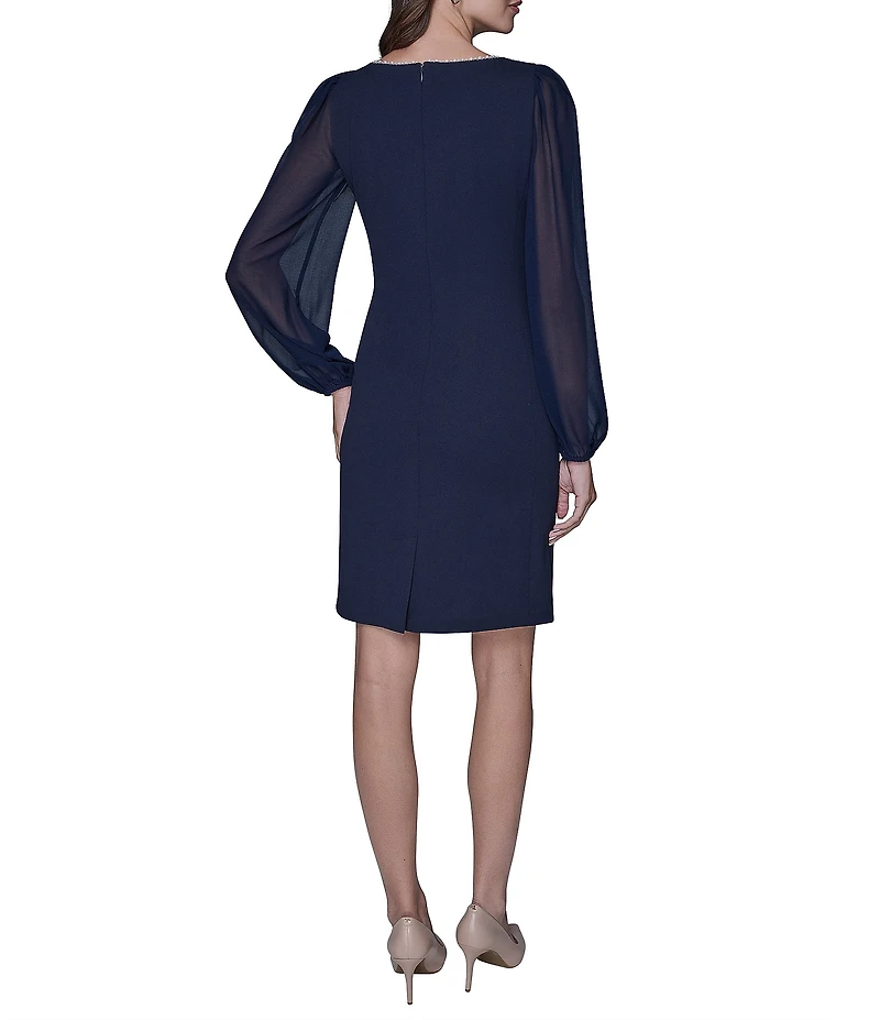 KARL LAGERFELD PARIS Scuba Crepe Illusion Long Sleeve Sheath Dress