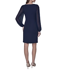 KARL LAGERFELD PARIS Scuba Crepe Illusion Long Sleeve Sheath Dress