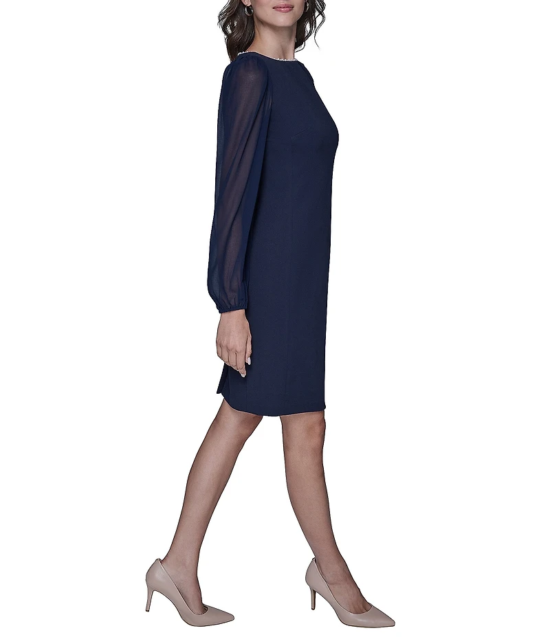 KARL LAGERFELD PARIS Scuba Crepe Illusion Long Sleeve Sheath Dress