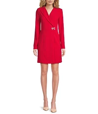 KARL LAGERFELD PARIS Scuba Crepe Long Sleeve Rhinestone Bow Wrap Jacket Dress