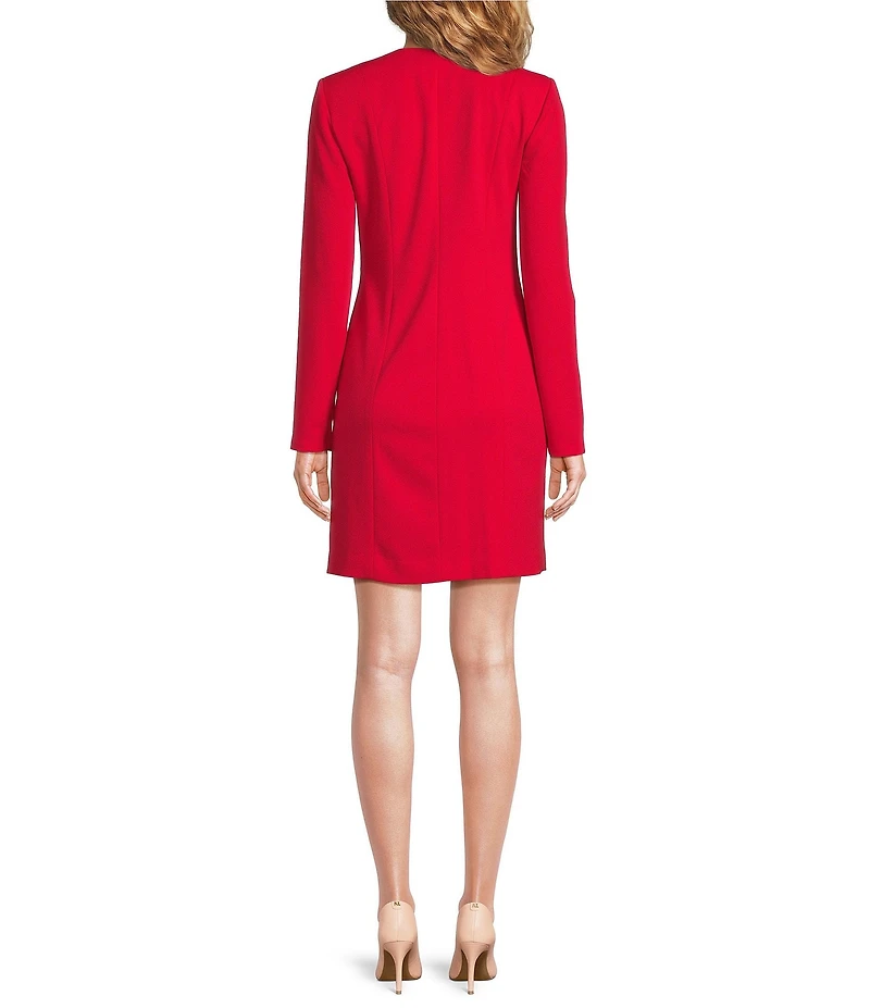 KARL LAGERFELD PARIS Scuba Crepe Long Sleeve Rhinestone Bow Wrap Jacket Dress