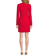 KARL LAGERFELD PARIS Scuba Crepe Long Sleeve Rhinestone Bow Wrap Jacket Dress