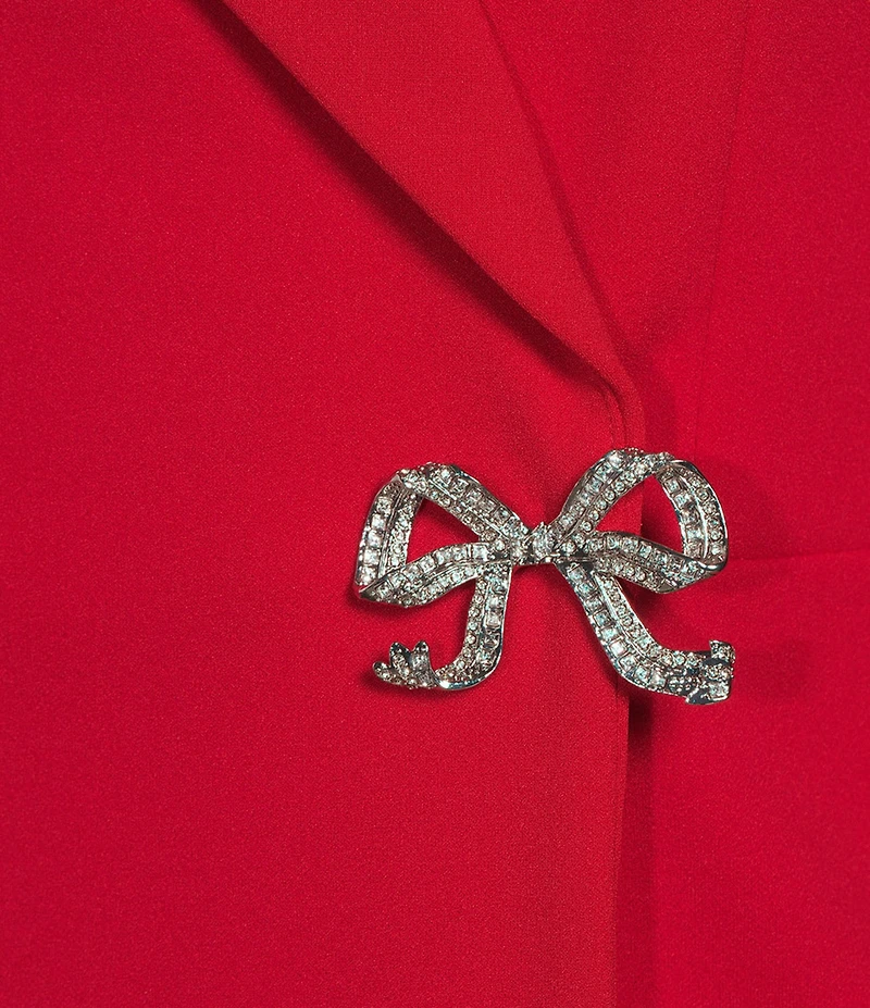 KARL LAGERFELD PARIS Scuba Crepe Long Sleeve Rhinestone Bow Wrap Jacket Dress