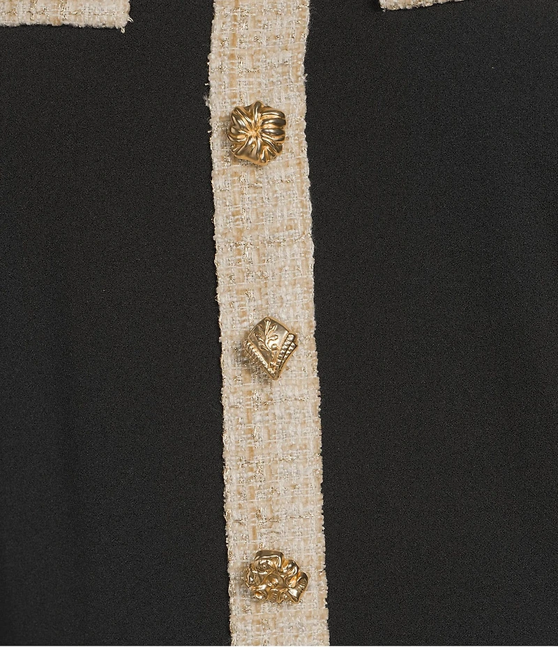 KARL LAGERFELD PARIS Scuba Crepe Short Sleeve Tweed Framing Wide Leg Jumpsuit