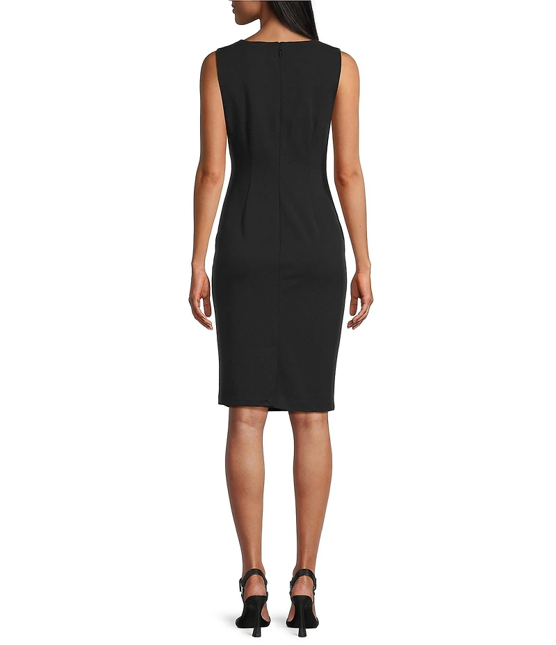 KARL LAGERFELD PARIS Scuba Crepe Side Floral Embroidery Midi Dress