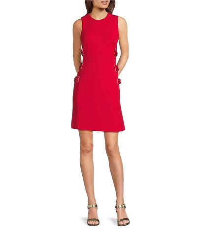 KARL LAGERFELD PARIS Scuba Crepe Sleeveless Rhinestone Bow Side Sheath Dress