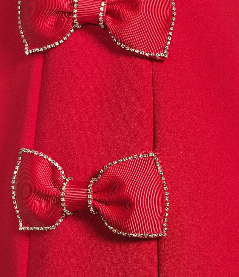 KARL LAGERFELD PARIS Scuba Crepe Sleeveless Rhinestone Bow Side Sheath Dress