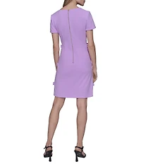 KARL LAGERFELD PARIS Scuba Crepe Square Neck Short Sleeve Bow Sheath Mini Dress