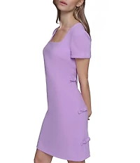 KARL LAGERFELD PARIS Scuba Crepe Square Neck Short Sleeve Bow Sheath Mini Dress