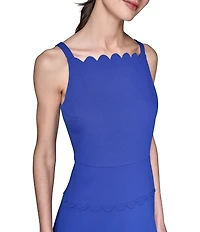 KARL LAGERFELD PARIS Scuba Sleeveless Square Neck Tiered Scalloped Trim Sheath Dress