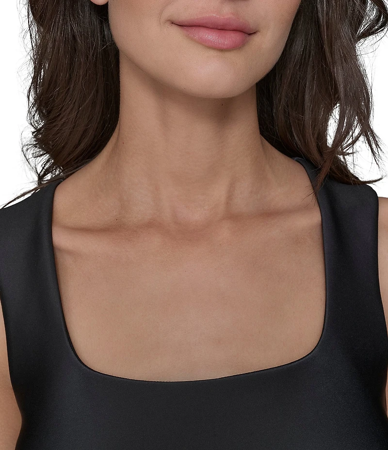 KARL LAGERFELD PARIS Scuba Tulip Print Square Neck Sleeveless Shift Midi Dress