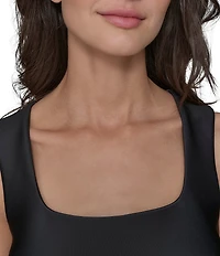 KARL LAGERFELD PARIS Scuba Tulip Print Square Neck Sleeveless Shift Midi Dress