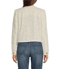 KARL LAGERFELD PARIS Sequin Round Neck Long Sleeve Button Front Jacket