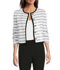 KARL LAGERFELD PARIS Sequin Stripe Round Neck Long Sleeve Jacket