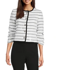 KARL LAGERFELD PARIS Sequin Stripe Round Neck Long Sleeve Jacket