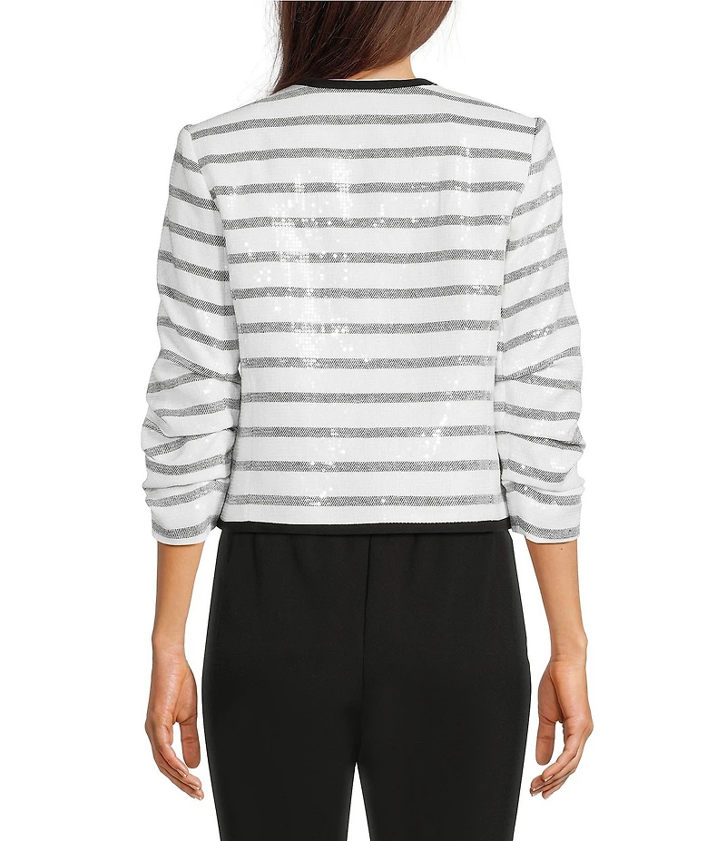 KARL LAGERFELD PARIS Sequin Stripe Round Neck Long Sleeve Jacket