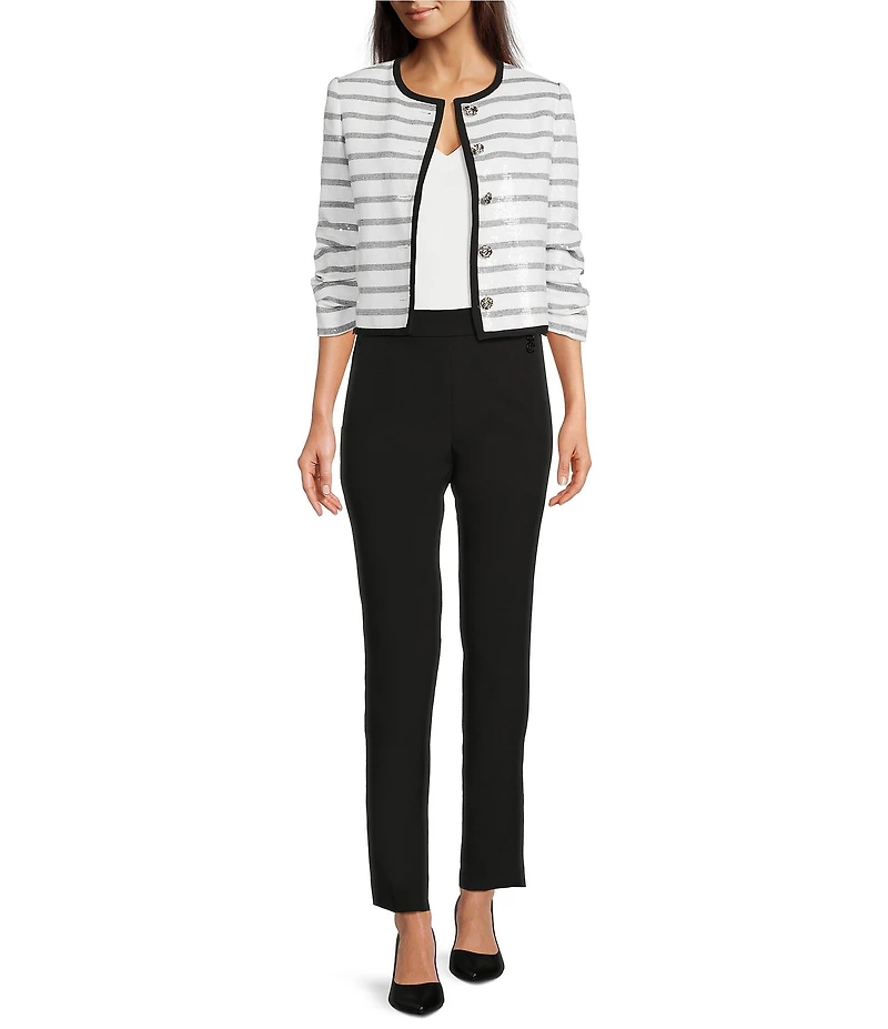 KARL LAGERFELD PARIS Sequin Stripe Round Neck Long Sleeve Jacket