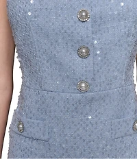 KARL LAGERFELD PARIS Sequin Tweed Scoop Neck Sleeveless Sheath Mini Dress