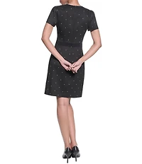 KARL LAGERFELD PARIS Short Sleeve Crew Neck Polka Dot Dress