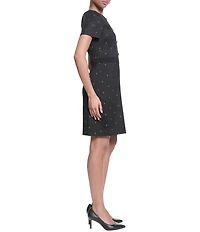 KARL LAGERFELD PARIS Short Sleeve Crew Neck Polka Dot Dress
