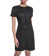 KARL LAGERFELD PARIS Short Sleeve Crew Neck Polka Dot Dress