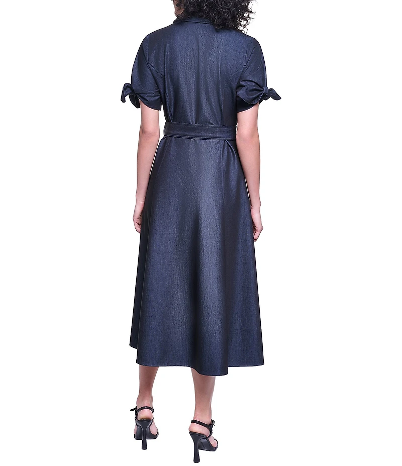 KARL LAGERFELD PARIS Short Sleeve Denim Midi Shirt Dress