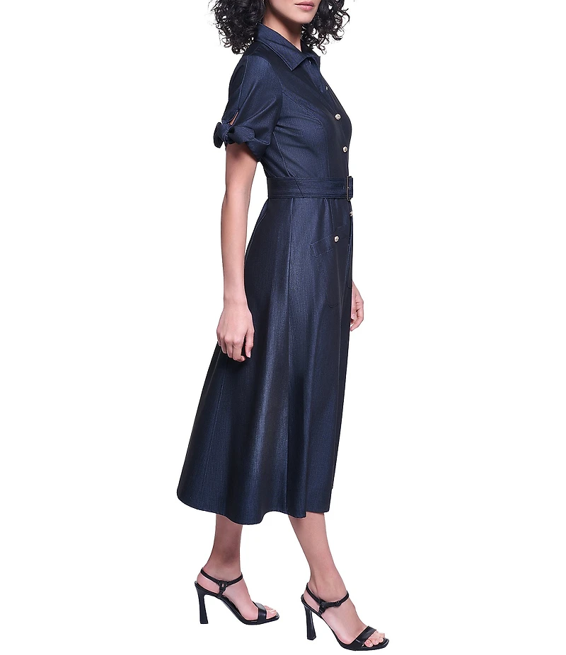 KARL LAGERFELD PARIS Short Sleeve Denim Midi Shirt Dress