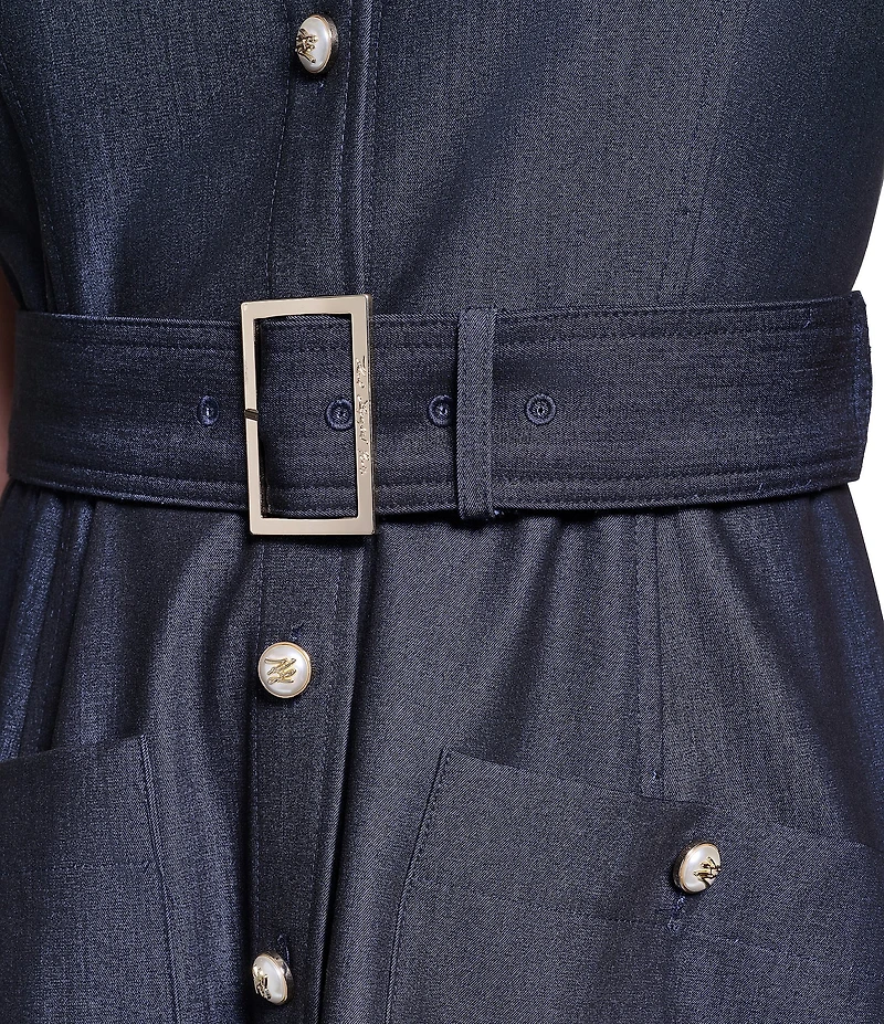 KARL LAGERFELD PARIS Short Sleeve Denim Midi Shirt Dress