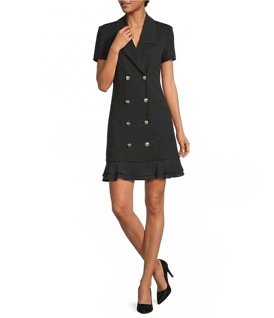 KARL LAGERFELD PARIS Short Sleeve Double Breasted Blazer Short Dress
