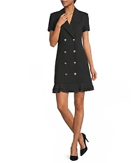 KARL LAGERFELD PARIS Short Sleeve Double Breasted Blazer Short Dress