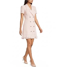 KARL LAGERFELD PARIS Short Sleeve Double Breasted Blazer Short Dress
