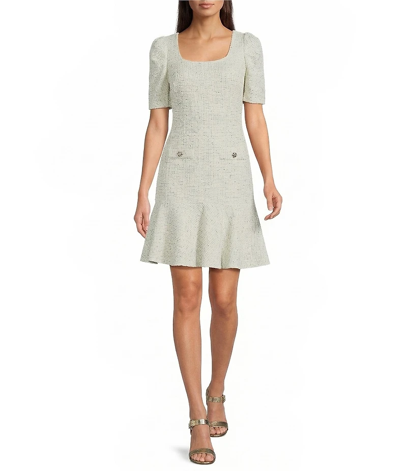 KARL LAGERFELD PARIS Short Sleeve Knit Tweed Dress