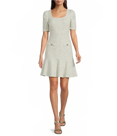KARL LAGERFELD PARIS Short Sleeve Knit Tweed Dress