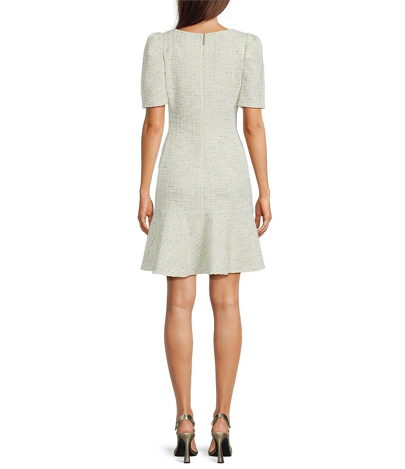 KARL LAGERFELD PARIS Short Sleeve Knit Tweed Dress