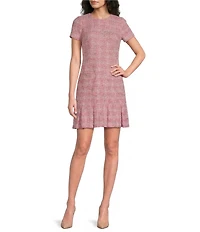 Karl Lagerfeld Paris Short Sleeve Pleated Hem Tweed Dress