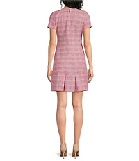Karl Lagerfeld Paris Short Sleeve Pleated Hem Tweed Dress