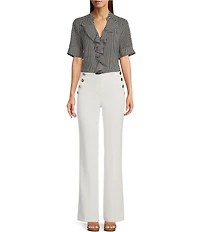 KARL LAGERFELD PARIS Short Sleeve Ruffle Front V-Neck Print Blouse