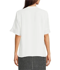 KARL LAGERFELD PARIS Short Sleeve Ruffle Front V-Neck Blouse
