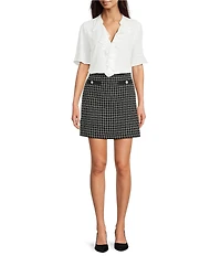 KARL LAGERFELD PARIS Short Sleeve Ruffle Front V-Neck Blouse
